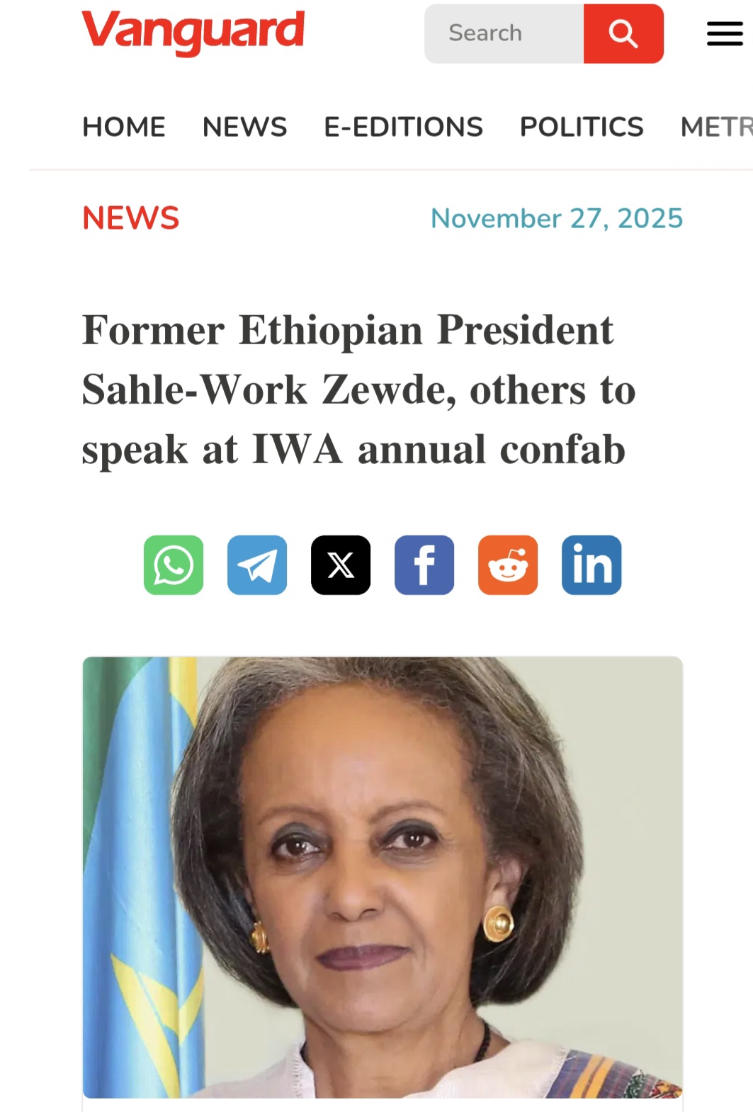 Former Ethiopian President Sahle-Work Zewde, Others to Speak at IWA Annual Confab
